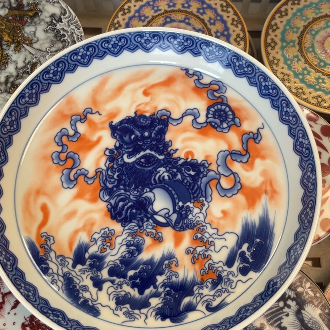 瓷片景德镇梵红醒狮大壶承
