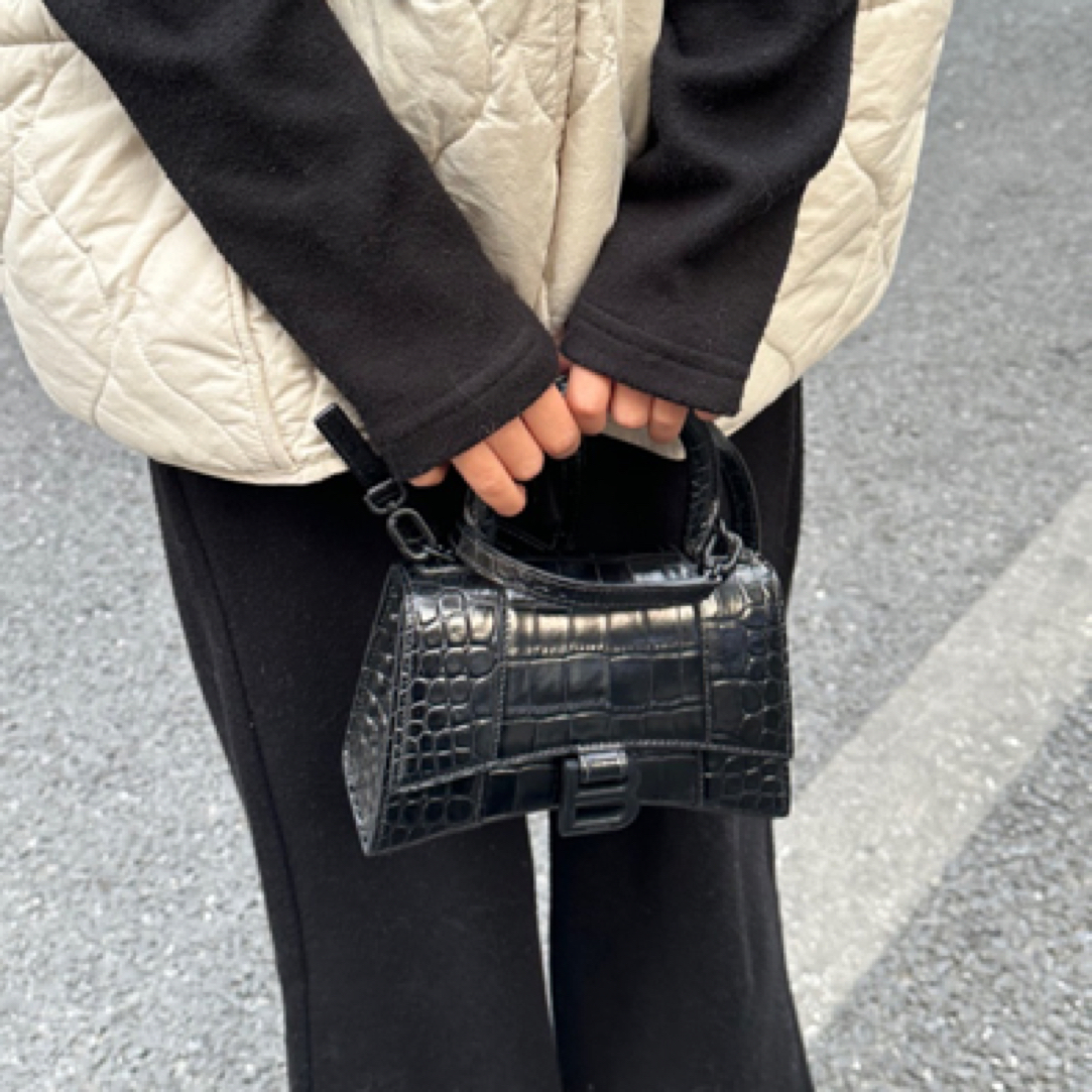 95新 Balenciaga/巴黎世家 黑色压纹HOURGLASS XS沙漏包