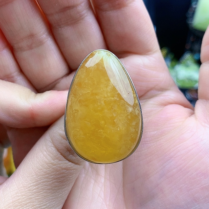 琥珀裸石银S925镶嵌戒指