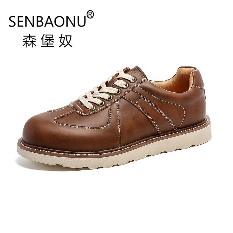 美式春季男士德训牛皮厚底英伦风小皮鞋德比牛津白底鞋系带潮鞋