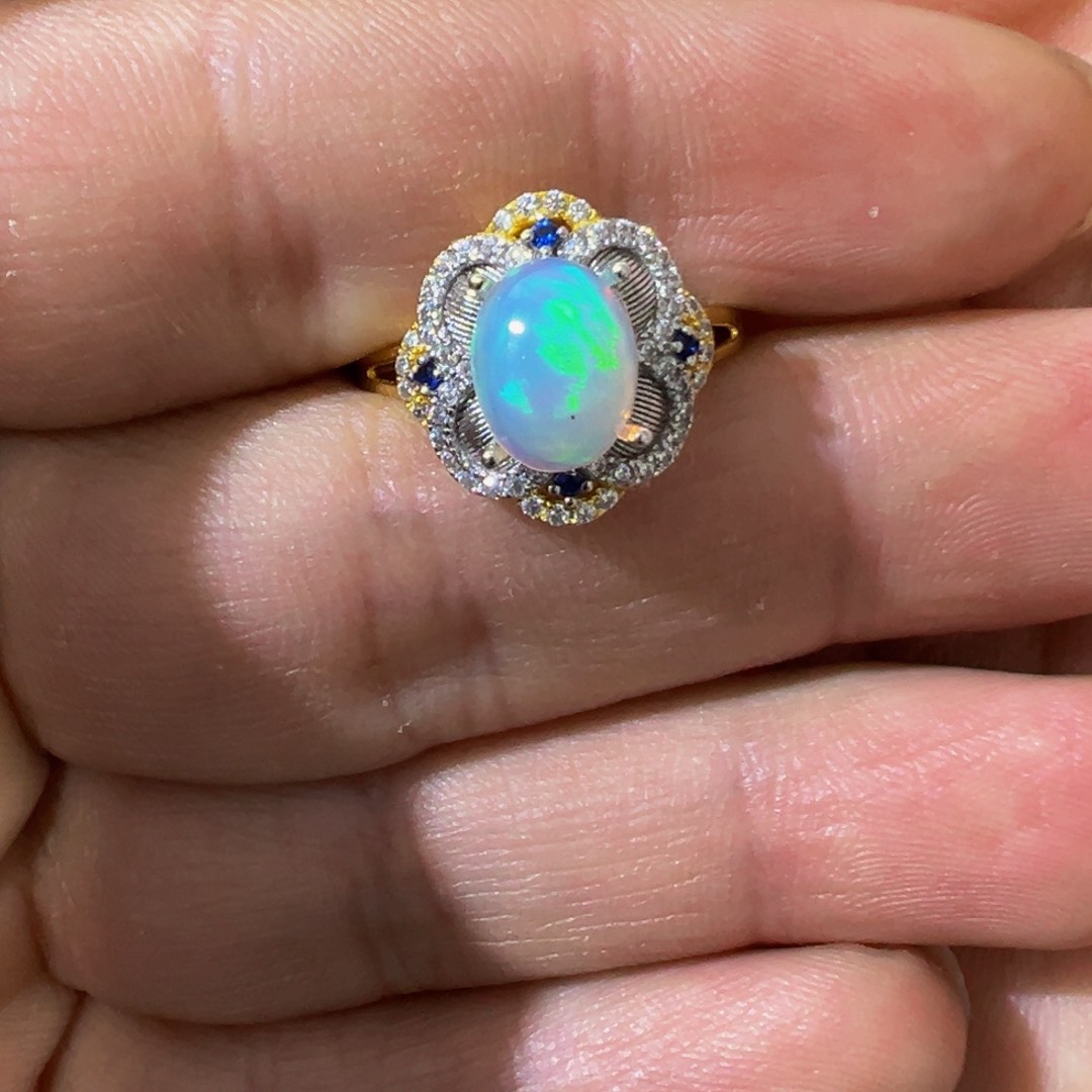 欧泊戒指银S925镶嵌福利