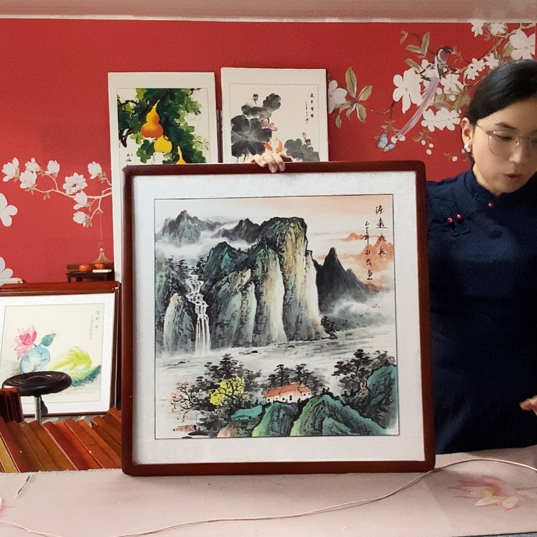 国画手写手绘带框包邮国画作品62✖️62