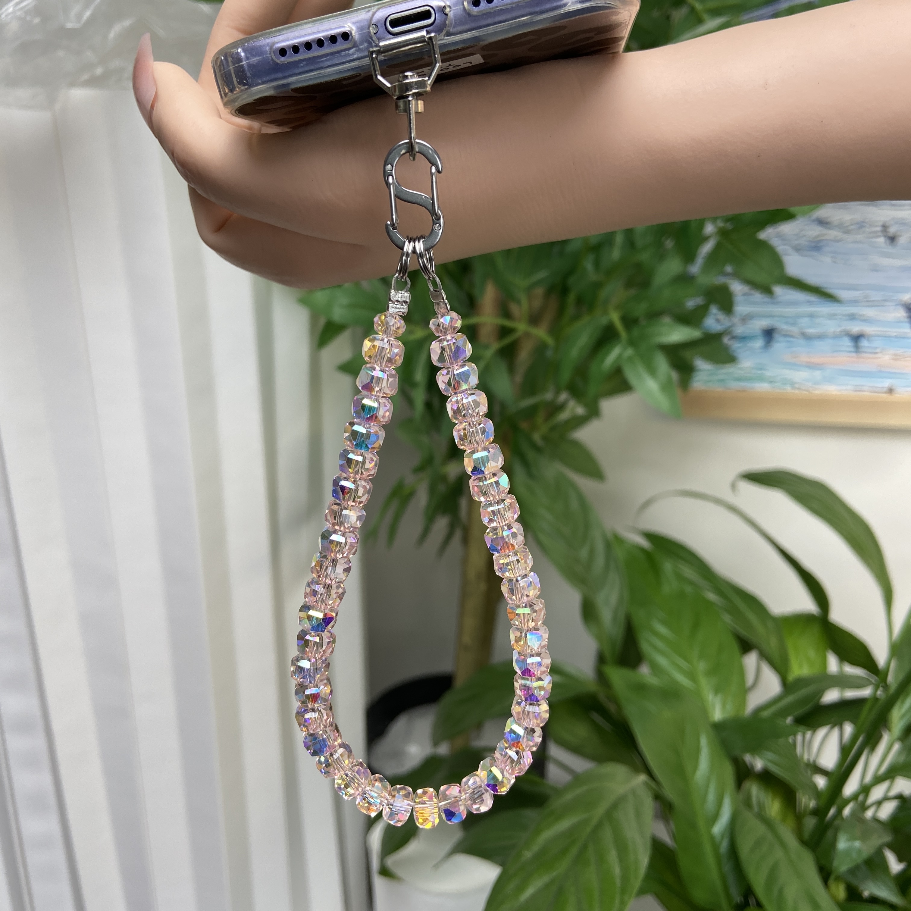 402水晶串珠手机挂链简约经典手腕款百搭赠送垫片+不锈钢8字扣