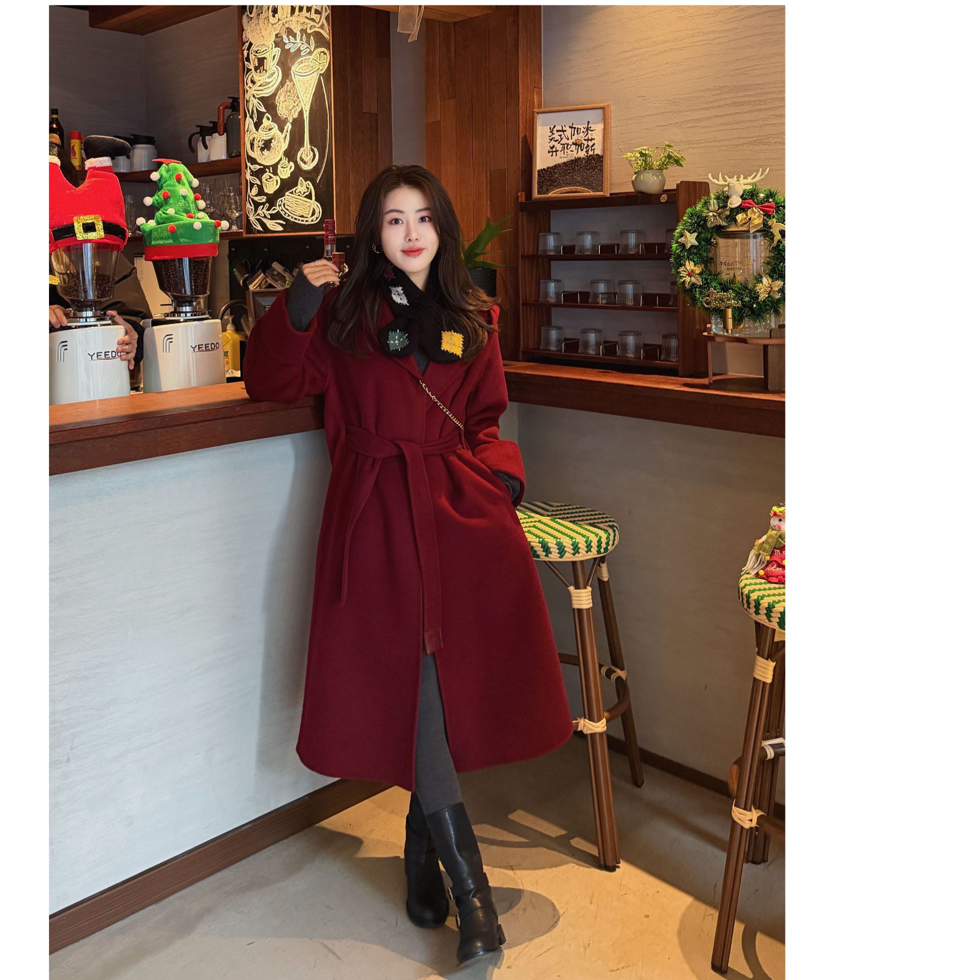 欧货高端浴袍款连帽羊毛大衣