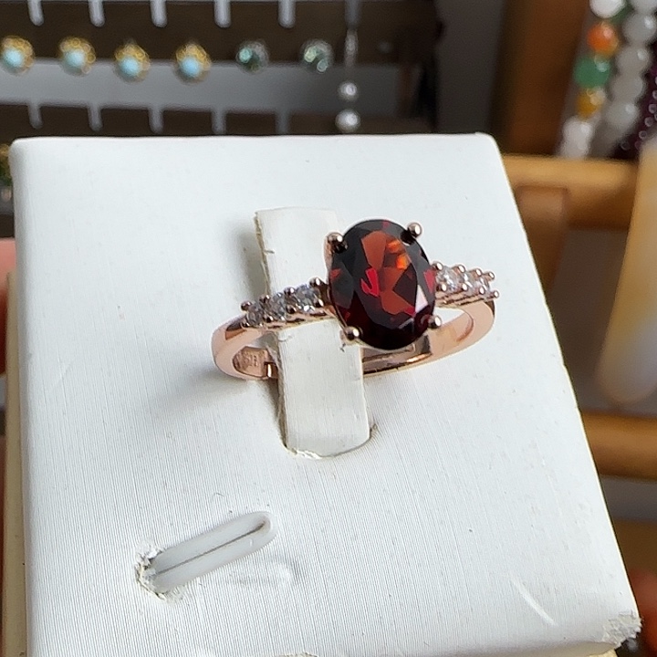 戒指石榴石银S925镶嵌