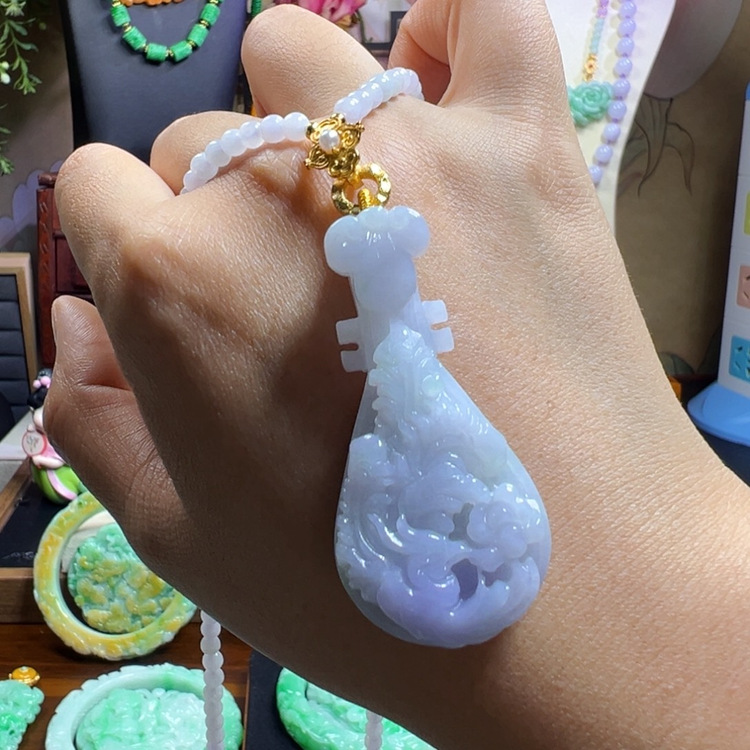 翡翠未镶嵌毛衣链紫琵琶