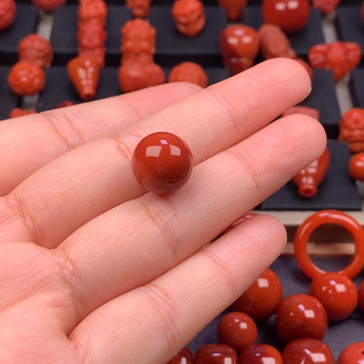 南红玛瑙未镶嵌圆珠单珠12.8MM