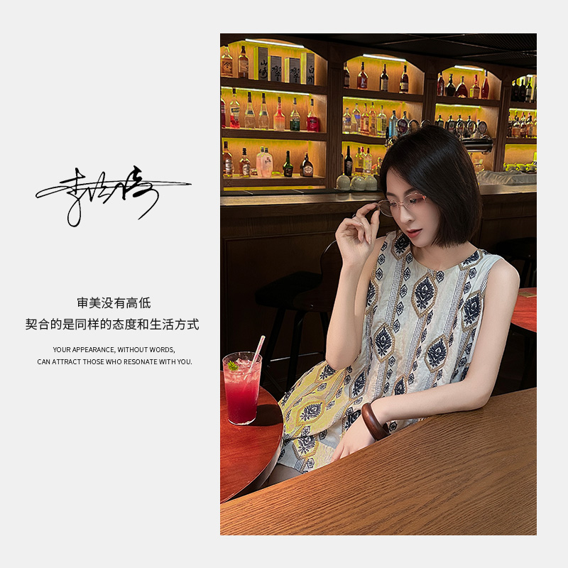JIA YI |【夏威夷岛】波嘻风 立体亚麻绣花无袖上衣