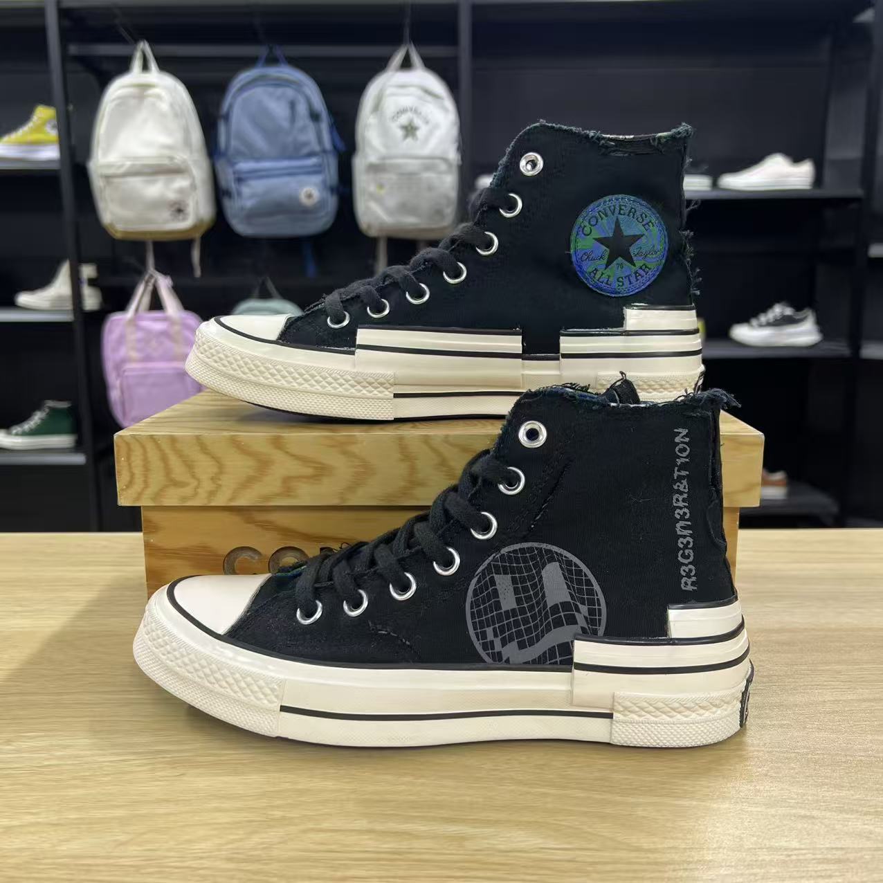Converse匡威1970S印花破洞撕裂解构高帮帆布鞋黑色A02407C