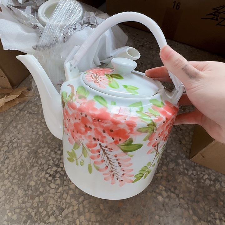 景德镇高温陶瓷紫藤花提梁壶1个