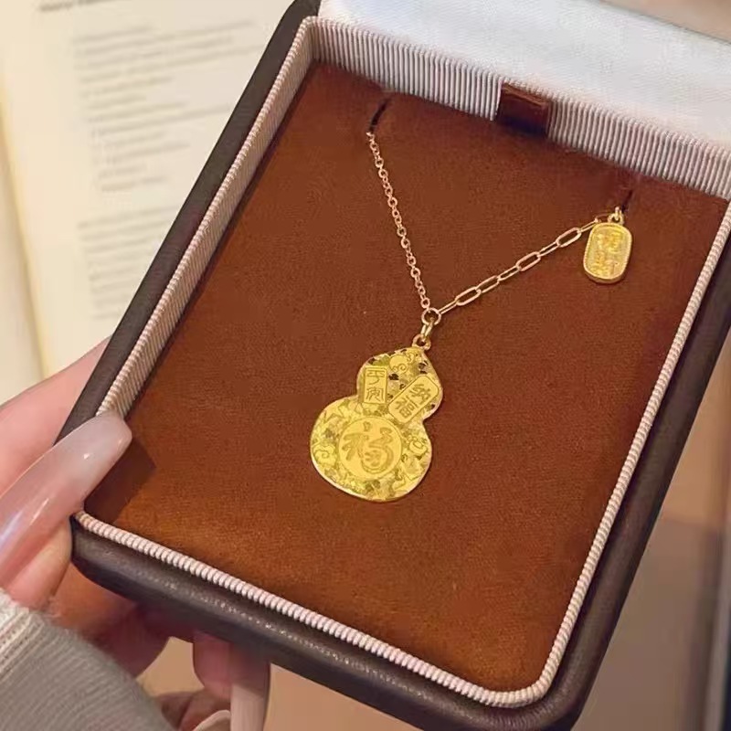 铜合金项链 碎冰冰葫芦吉祥如意（福字）双面錾刻吊坠项链