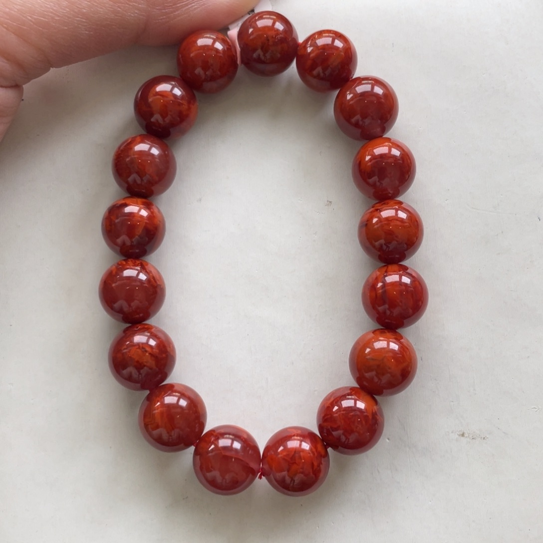 南红玛瑙未镶嵌毕业级川料南红牛血红火焰意境单圈11+mm