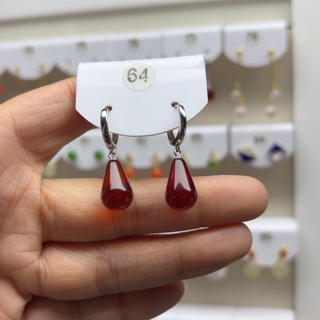 血珀银S925镶嵌耳饰