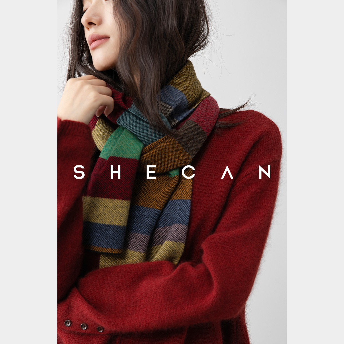 SHECAN【乐高彩色】冬季多巴胺百搭100绵羊毛保暖休闲风围巾5DC081
