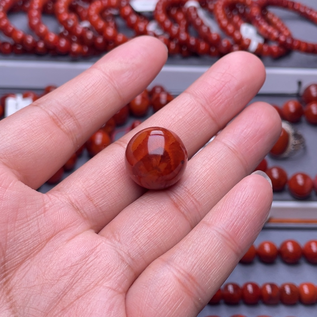 必***瘦南红玛瑙未镶嵌配珠18.9mm瓦西火焰纹单珠