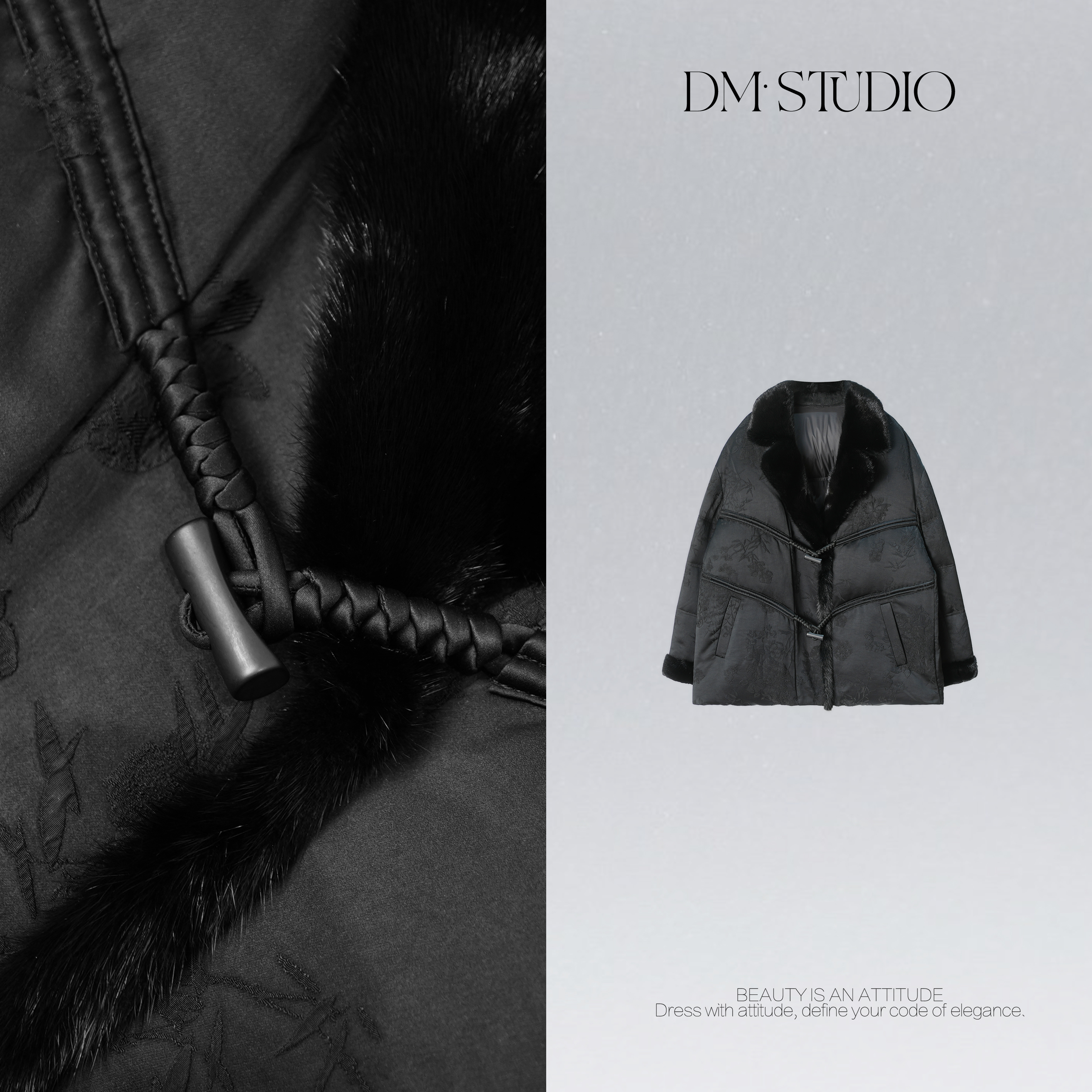 DEDM•STUDIO/新中式静奢风水貂毛领盘扣90白鹅绒服2506YRF/89372