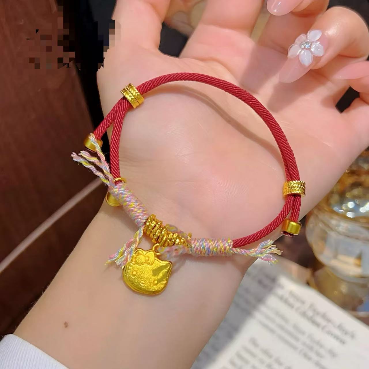 亚克力手链 KT猫红色女男女通用金色红绳可爱金时尚