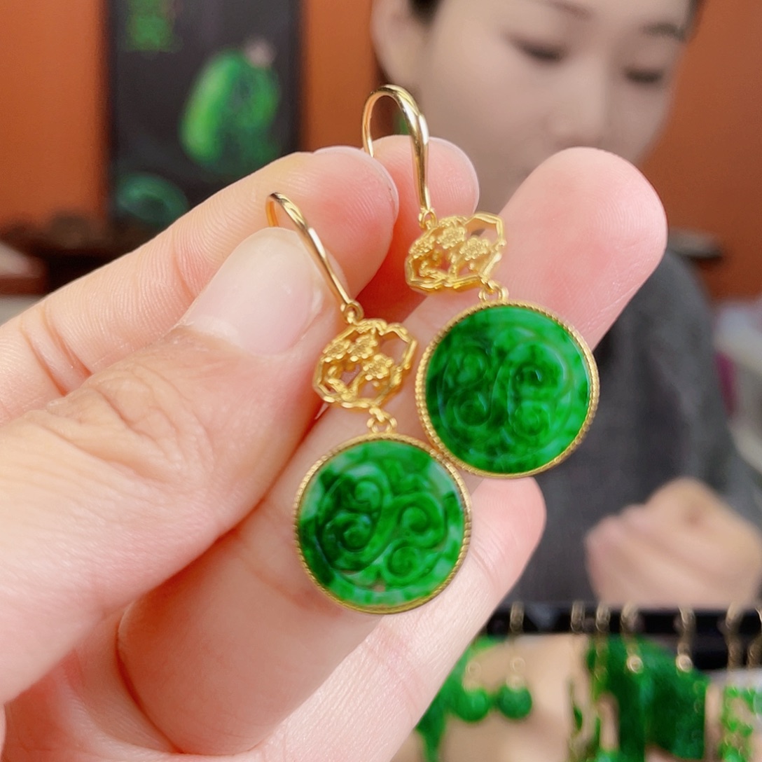 翡翠银S925镶嵌耳饰