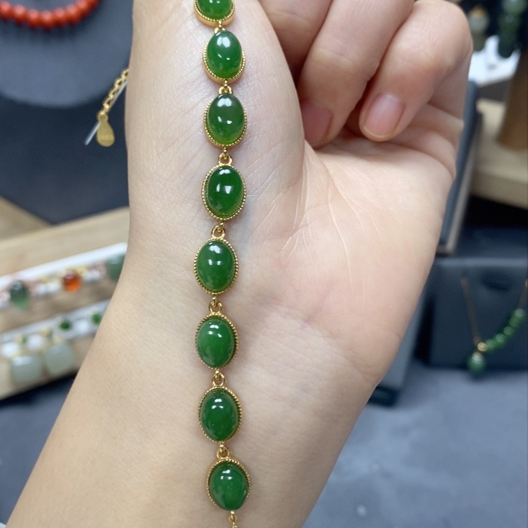 和田玉手链银S925镶嵌Cs