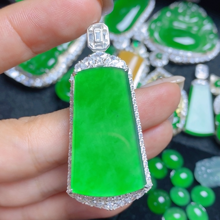 翡翠银S925镶嵌挂件无事牌