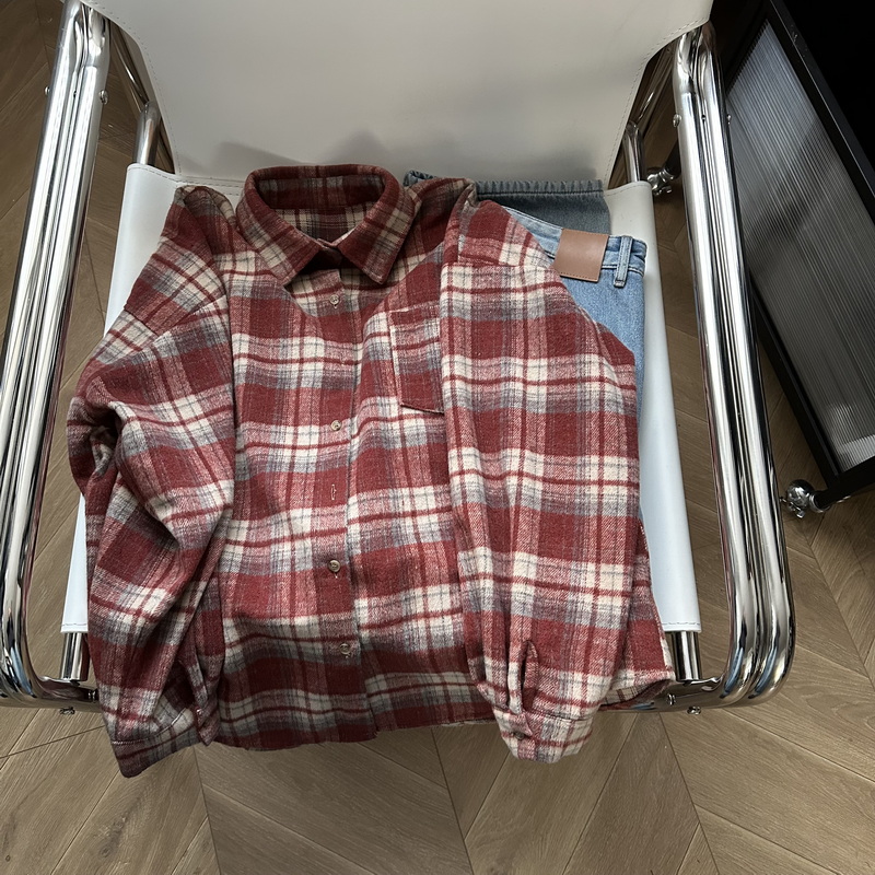 秋冬复古磨毛格子衬衫 日系叠穿百搭红格子加厚长袖衬衣