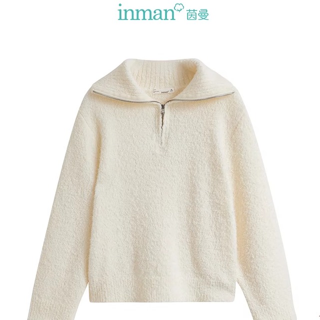 【商场同款】茵曼冬季女毛衣针织宽松女装拉链新款气质长袖翻领慵懒