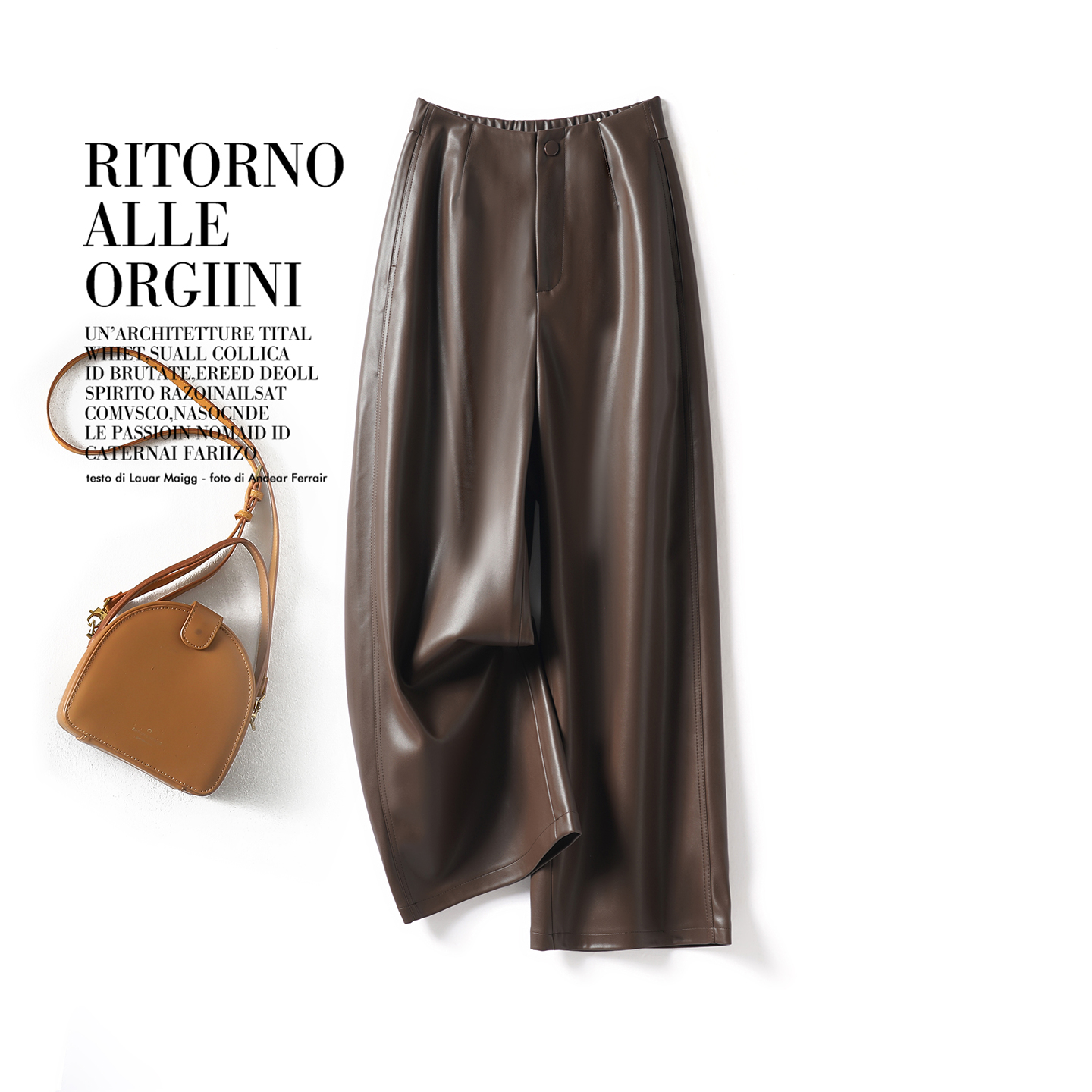 【宿宿】双线真皮皮裤女九分裤时尚阔腿裤百搭休闲绵羊皮裤子