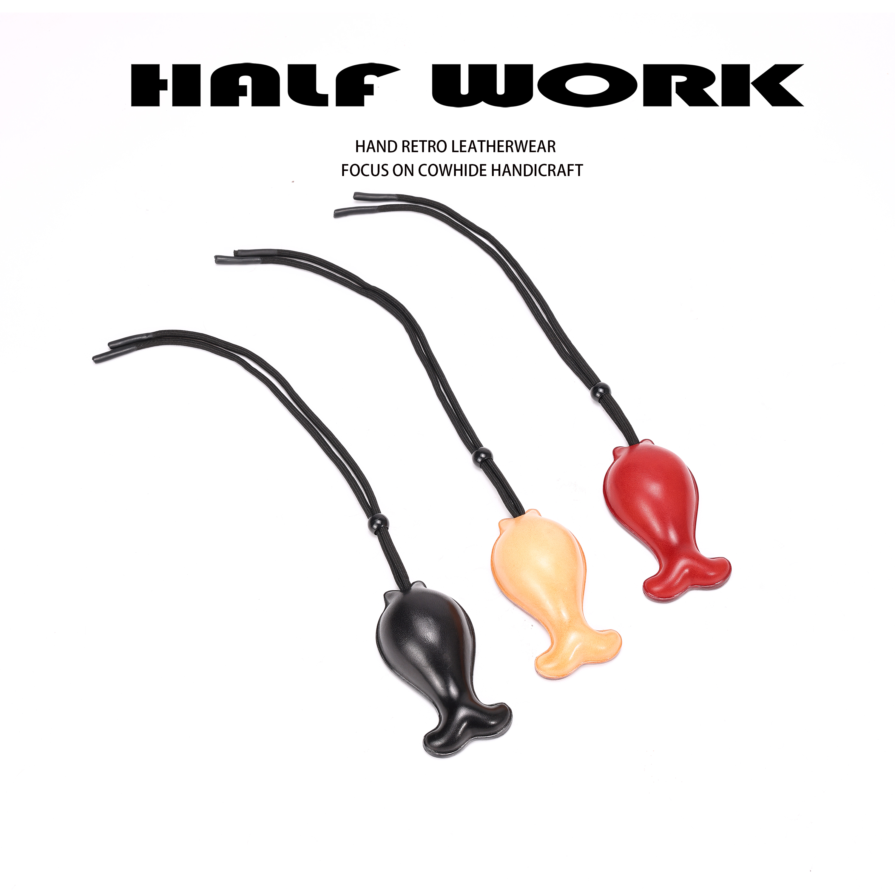 HALF WORK/伴工头层牛皮手工百搭包挂真皮年年有鱼挂饰KW-8628