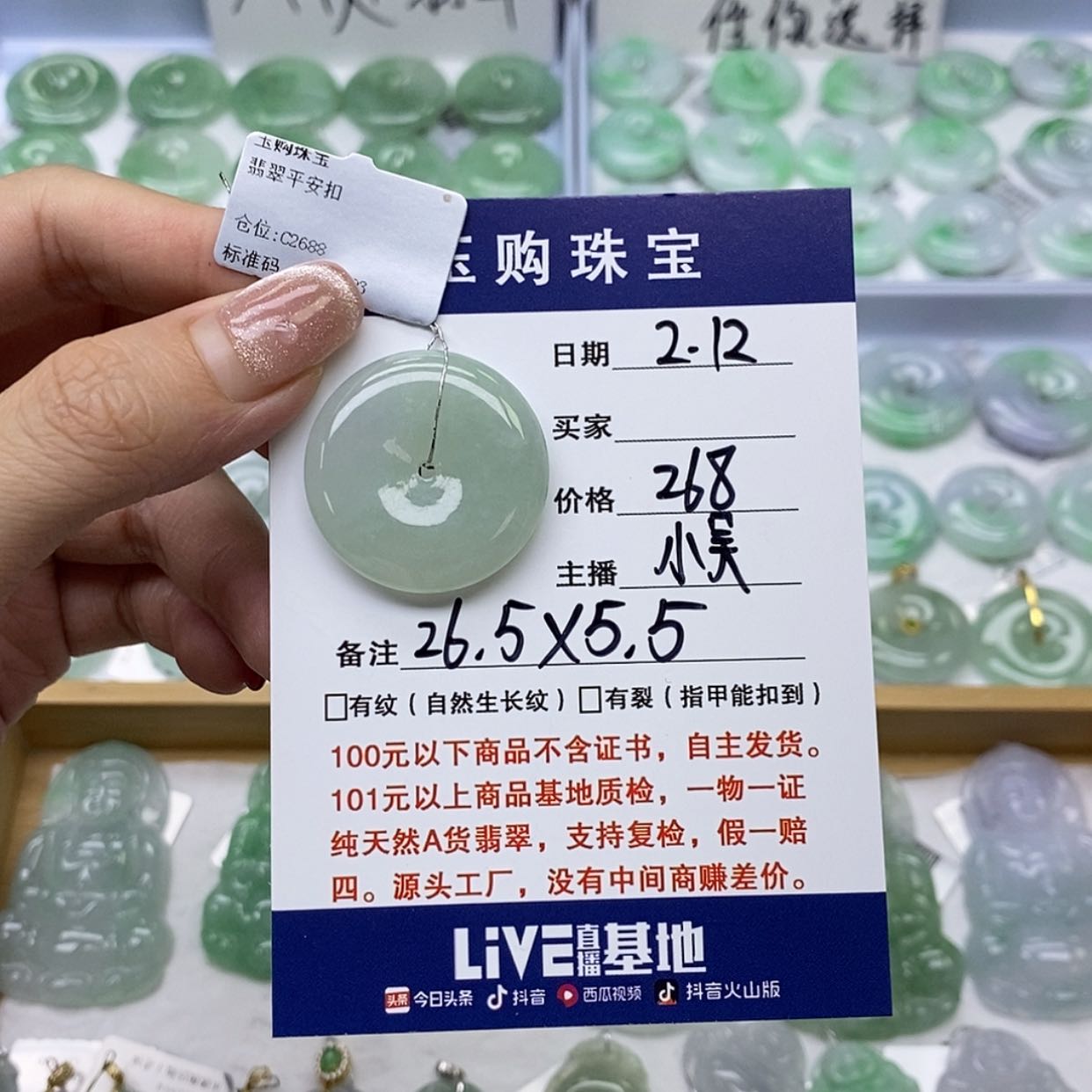 【闪购商品】翡翠颈饰未镶嵌平安扣