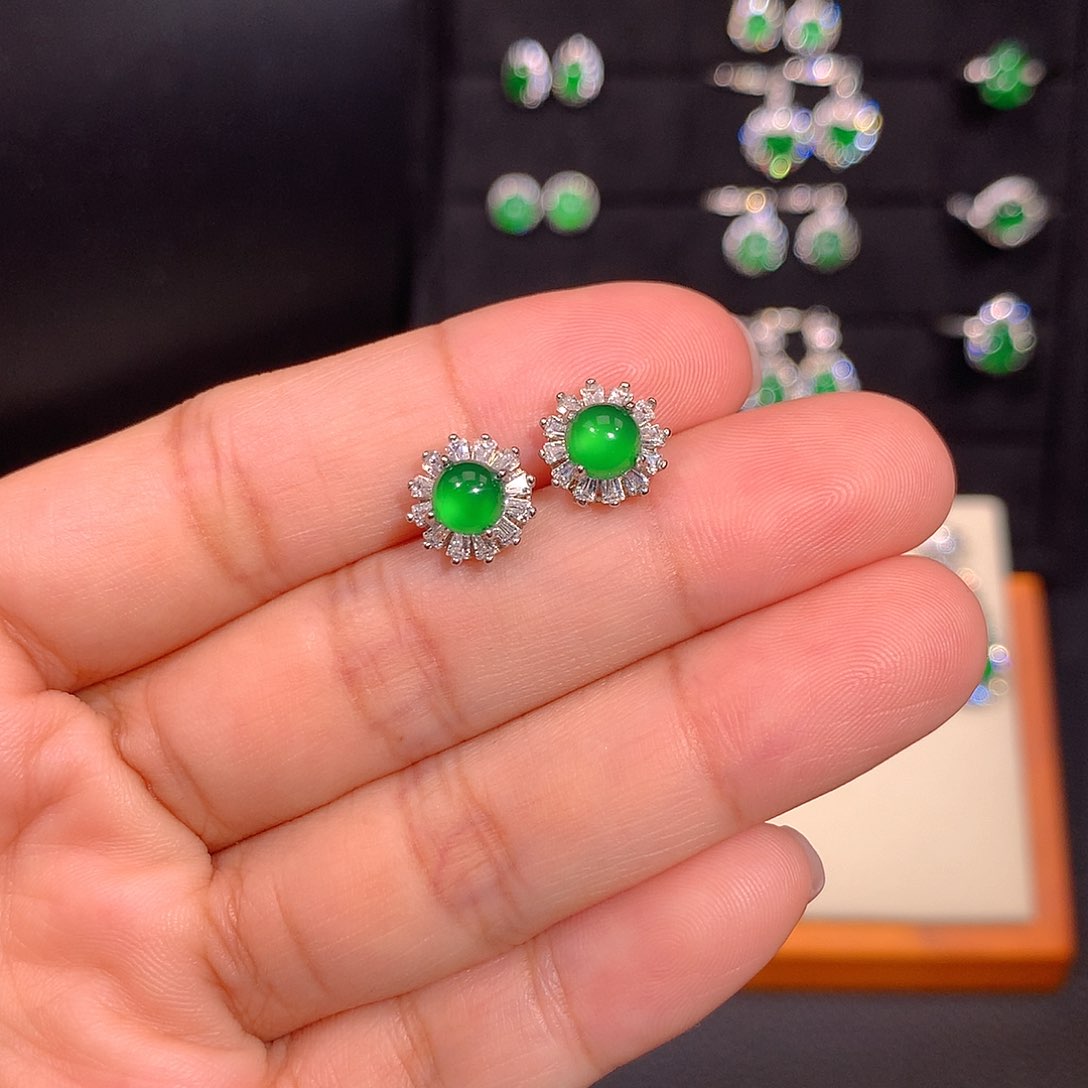 翡翠银S925镶嵌耳饰多样性