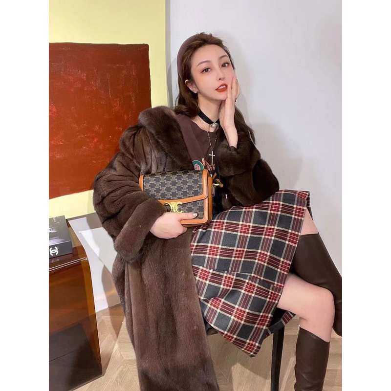 奢侈小姐 新款进口天鹅绒水貂整貂皮女外套西服领挽袖貂皮大衣女