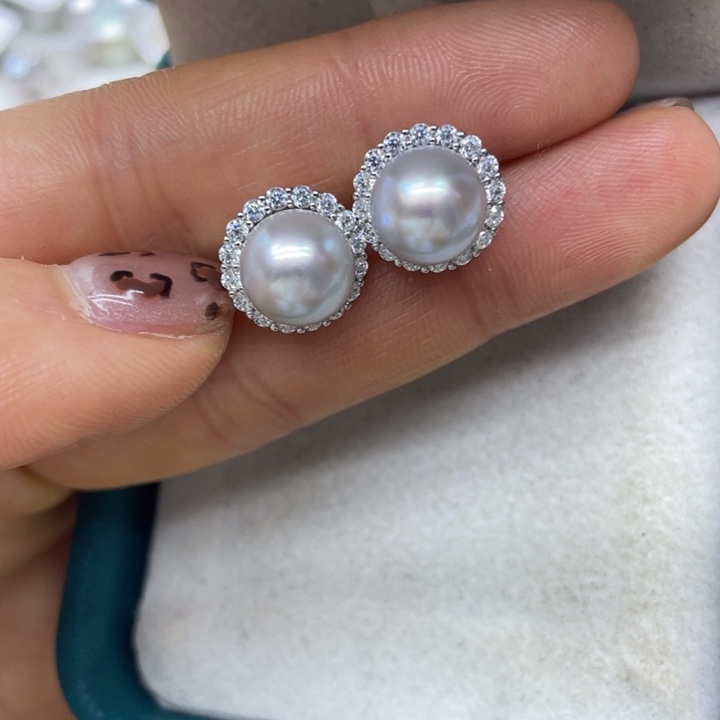 海水珍珠耳饰银S925镶嵌