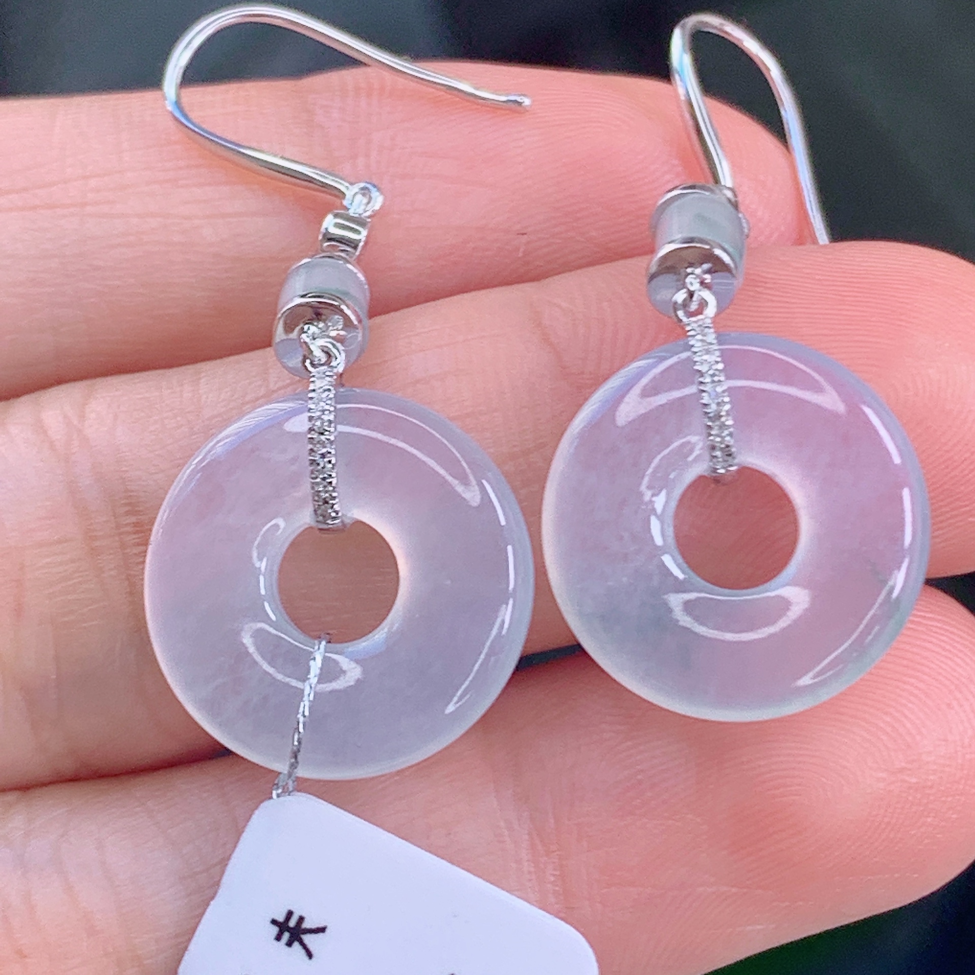 天然缅甸A货冰种冰透翡翠甜甜圈镶嵌18k金耳坠16.5*3.5mm