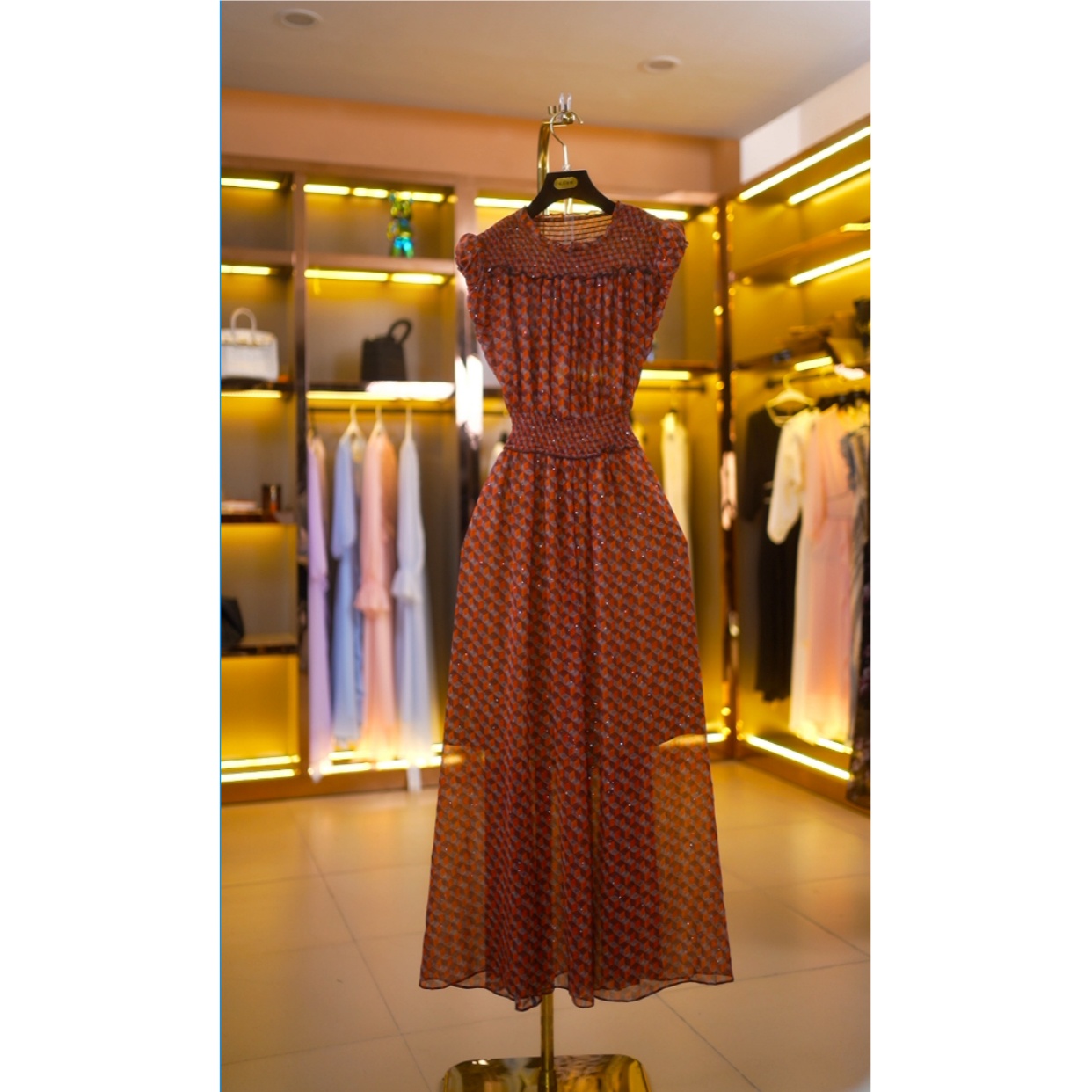 【敏姐专属】复古菱格轻奢气质优雅显瘦连衣裙E6-2