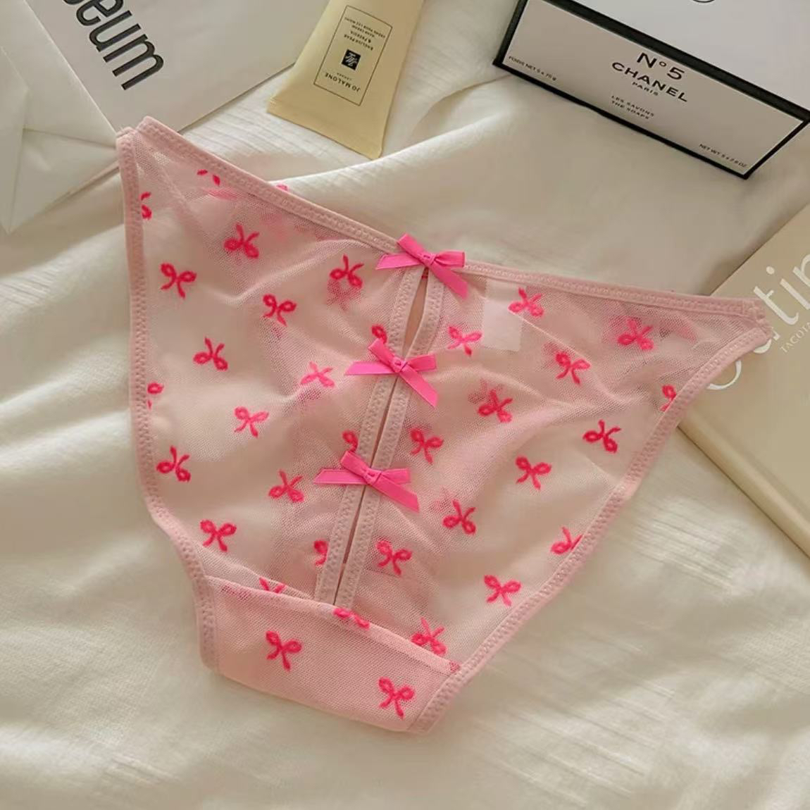 花朵浪漫*日系少女印花蕾丝内裤女纯欲可爱蝴蝶结网纱亲肤三角裤