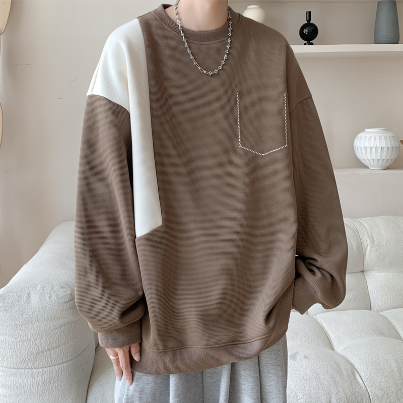 2024 秋季新款 港风大皂大码拼色圆领卫衣 秋季男上衣美式长袖