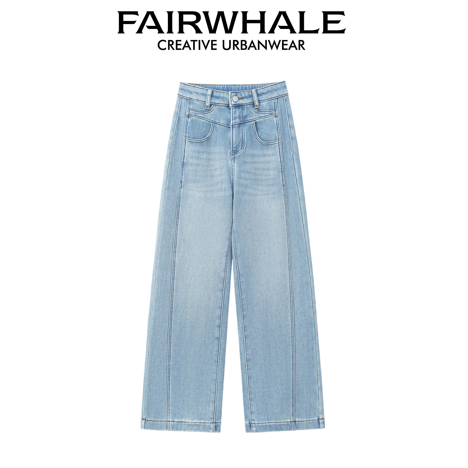 FAIRWHALE2025年秋冬新款牛仔裤女直筒宽松弹力加绒加厚休闲2033