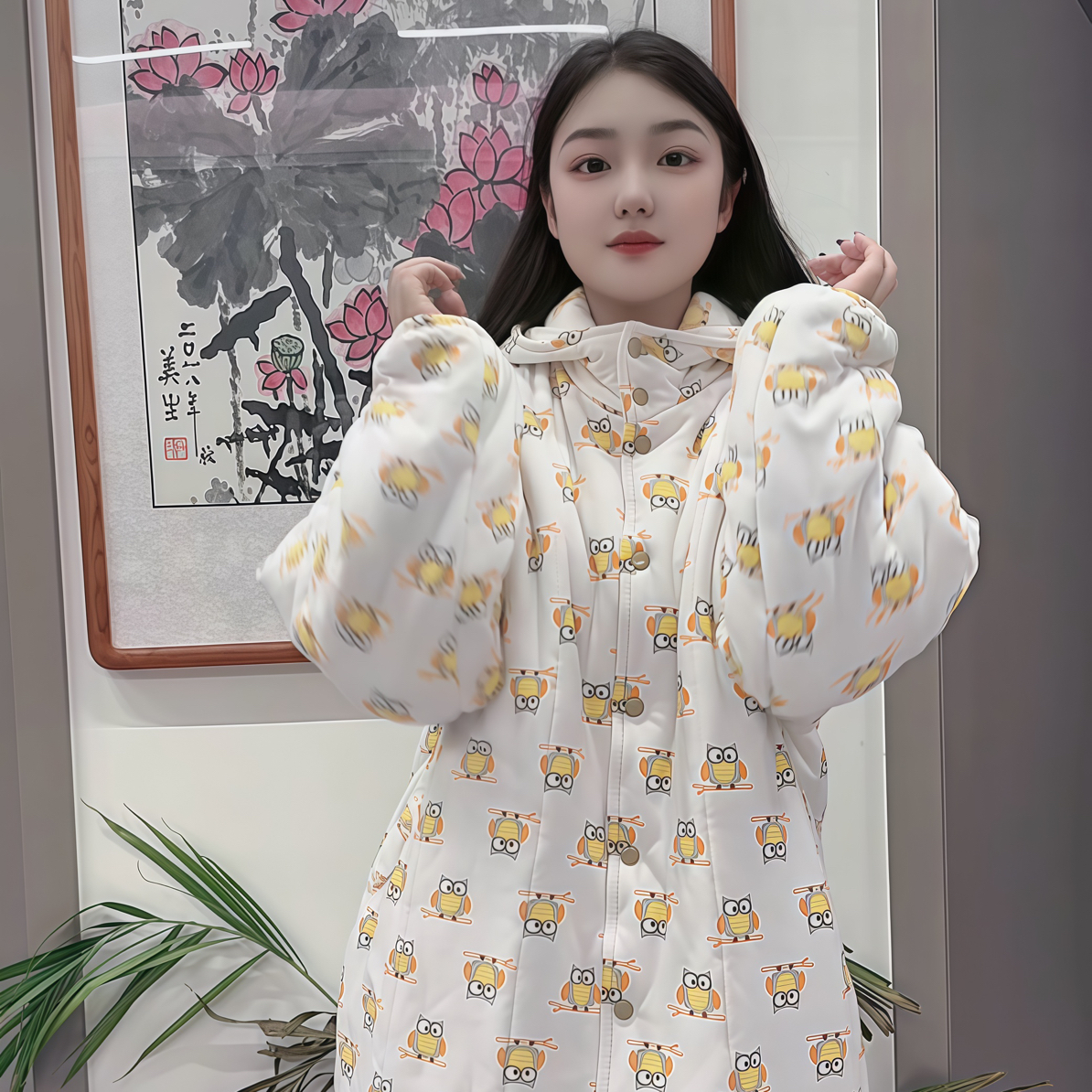 【LZW】新疆棉花衣【猫头鹰90长】连帽款