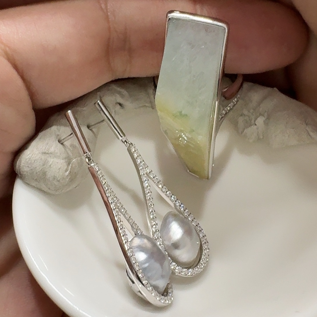 F***D银S925镶嵌海水珍珠耳饰