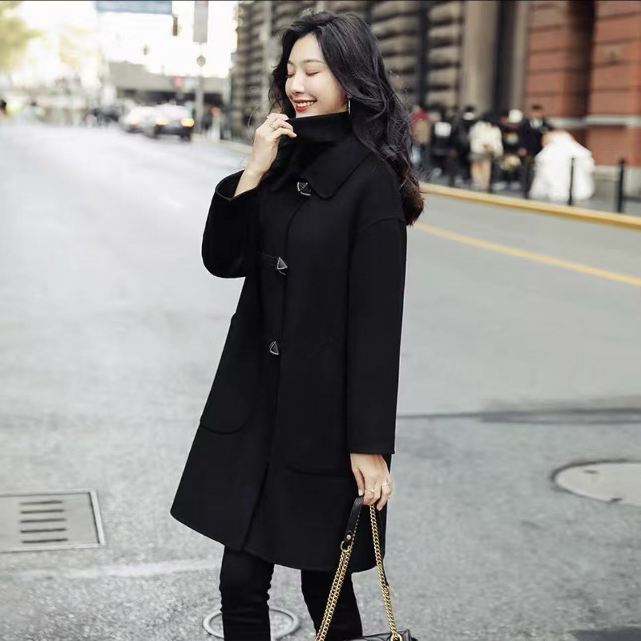 笑笑大码冬季新款黑色羊某绒大衣2201