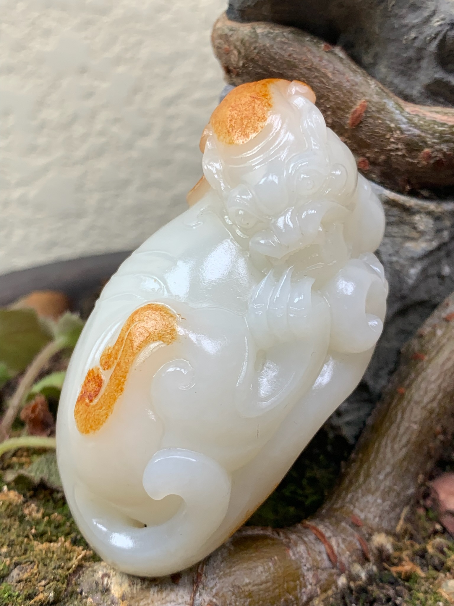 和田玉留红皮貔貅手把件，96克，61*36*29，货号02015，8698075