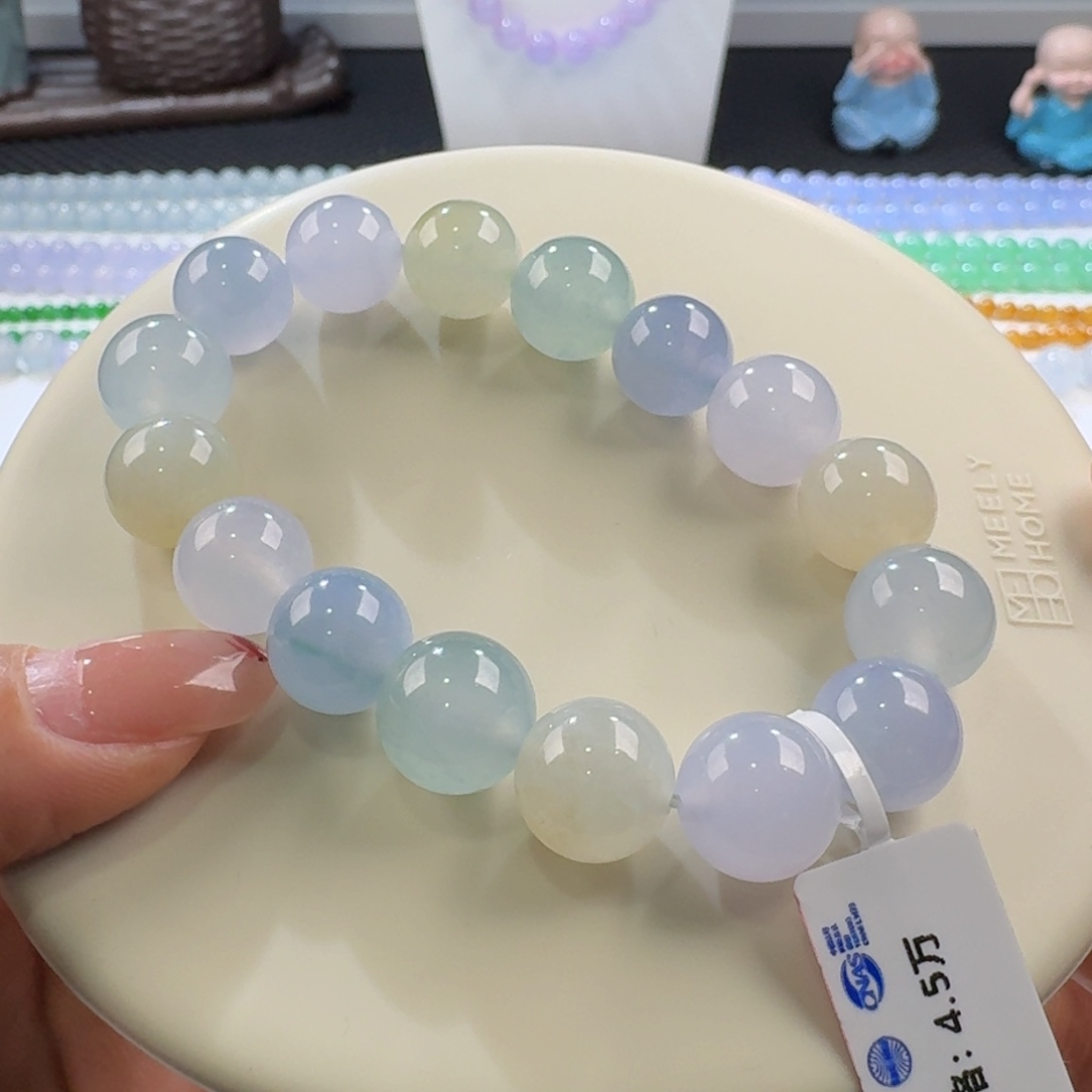 翡翠手链未镶嵌冰胶马卡龙多宝单圈12+mm