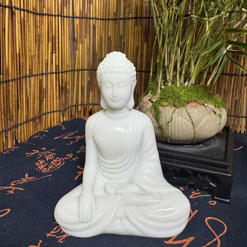 石雕汉白玉色小和尚大日如来新中式鱼缸造景适用办公室桌面摆件