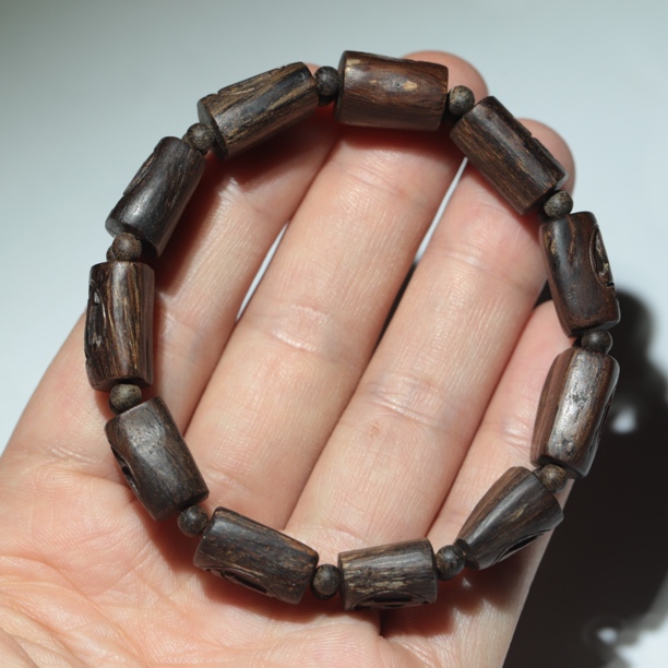 阿九沉香 惠安老料沉水六字箴言双排手串15.4g