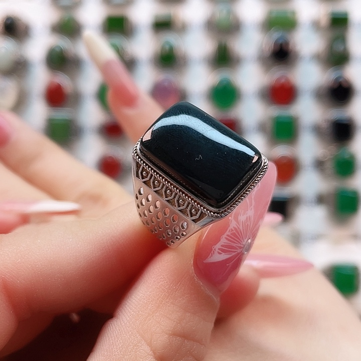 和田玉戒指银S925镶嵌