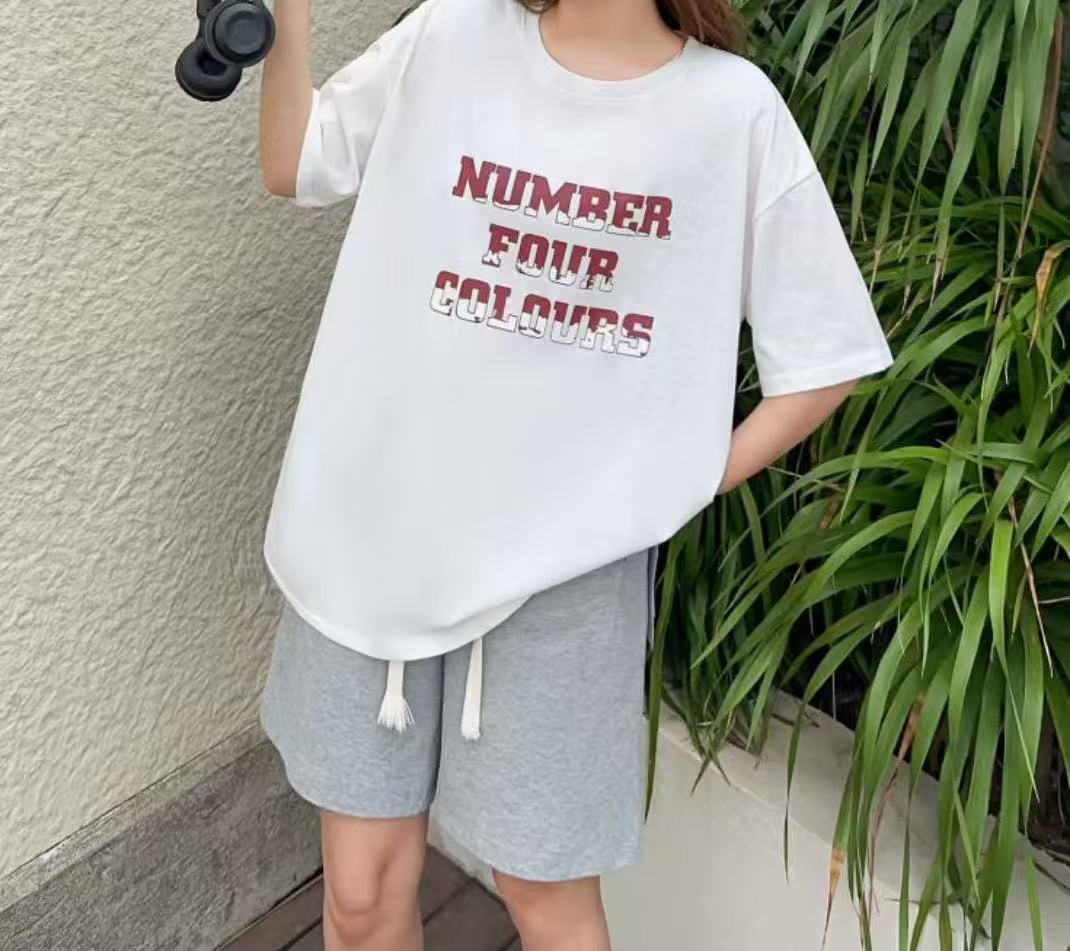 BA家A2856白NU英文印花宽松T恤
