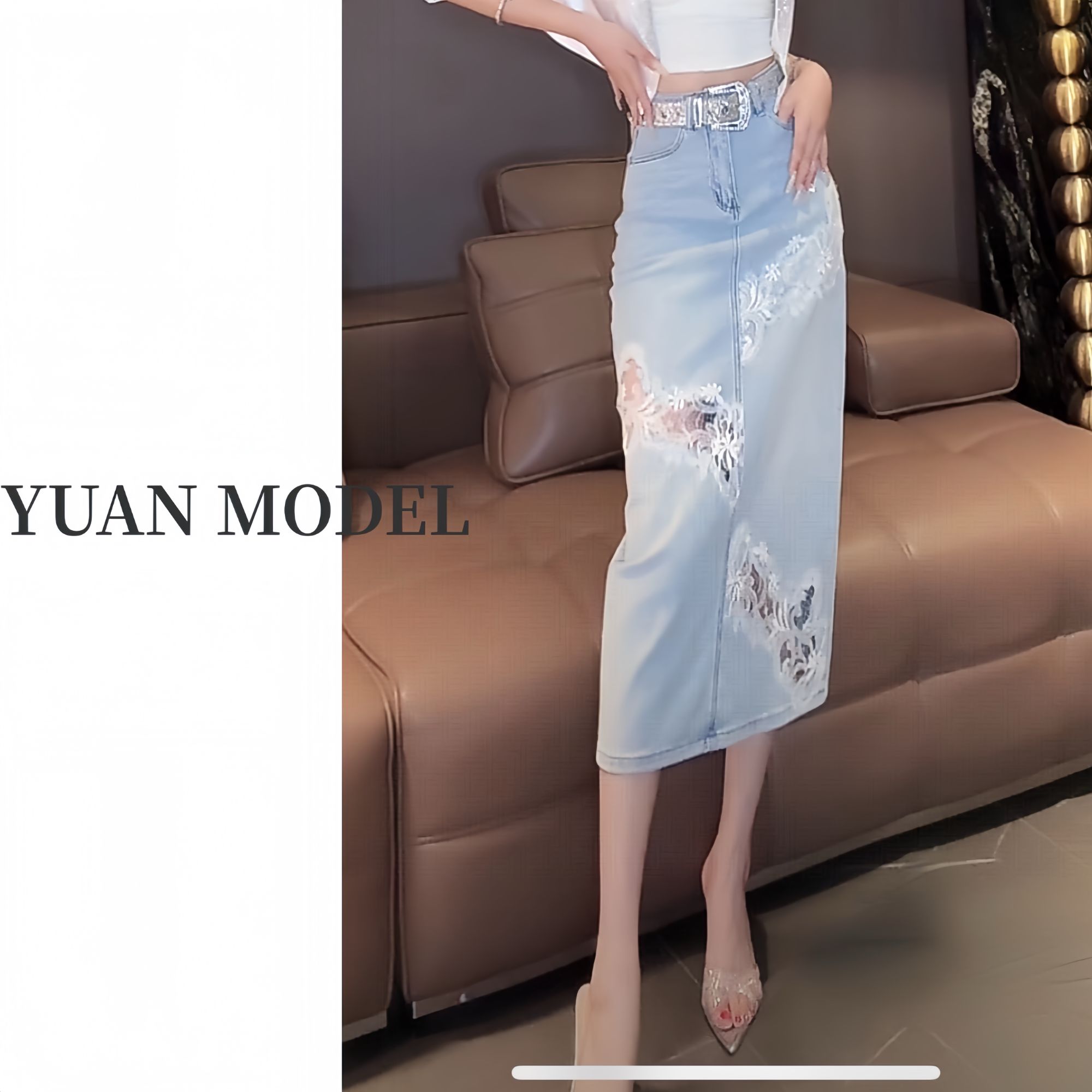 【YUAN MODEL】媛老板-2025夏季时装蕾丝刺绣牛仔半身裙女装042716