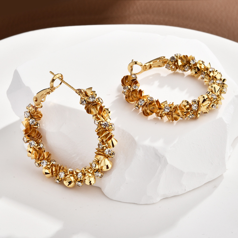 铜合金耳饰 金属碎银缠绕大耳圈轻奢夸张高级感气质网红耳环