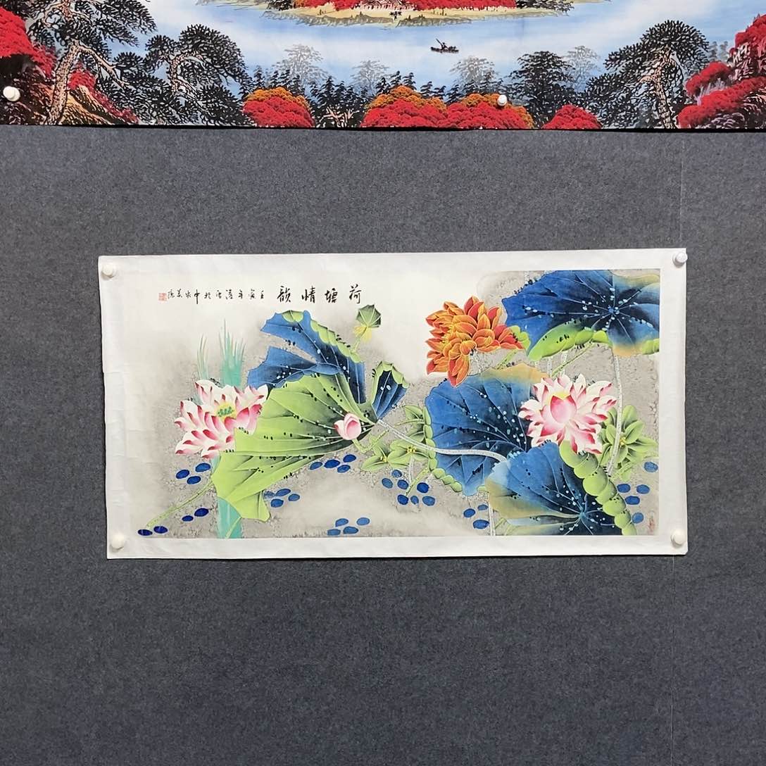 国画四尺工笔荷花一副