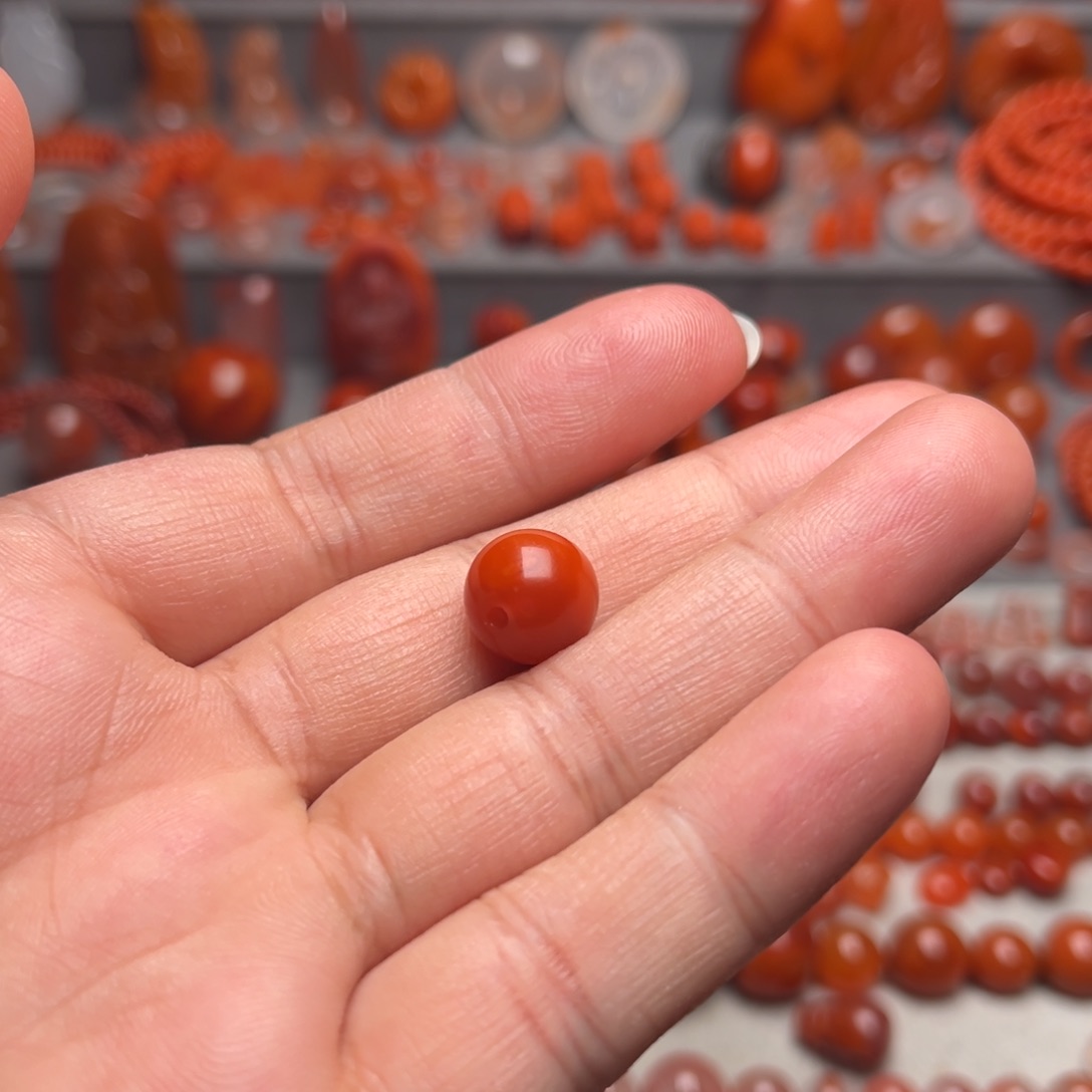 半****南红玛瑙未镶嵌配饰柿子红圆珠单珠11.1m